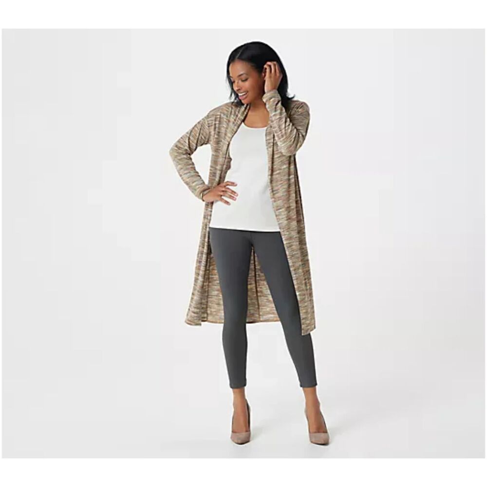 LOGO by Lori Goldstein Women's Medium Space-Dye Duster Cardigan Open Front